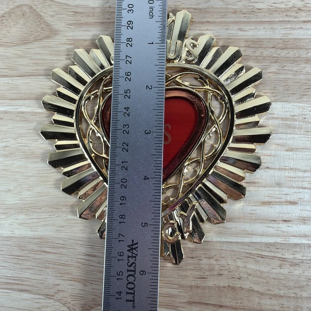 Jesus Mercy Casket Plaque Sacred Heart Gold Tone Metal Vtg Convent Catholic Wall